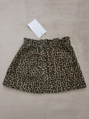 Zara Girl Light Green Leopard Print Needlecord Skirt Size 5